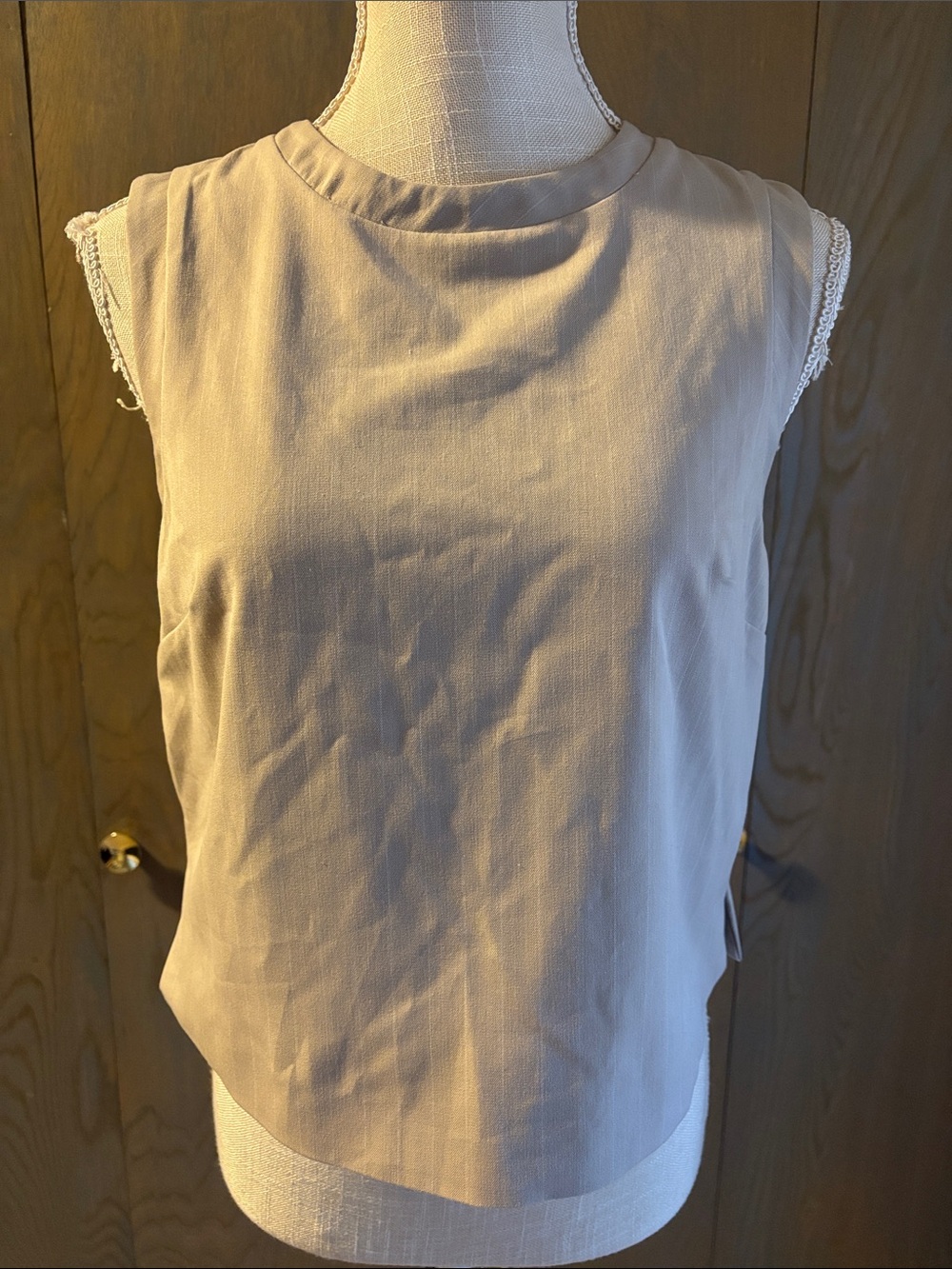 Halogen Beige Tan Pinstripe Sleeveless Top Vest Suiting Business Casual